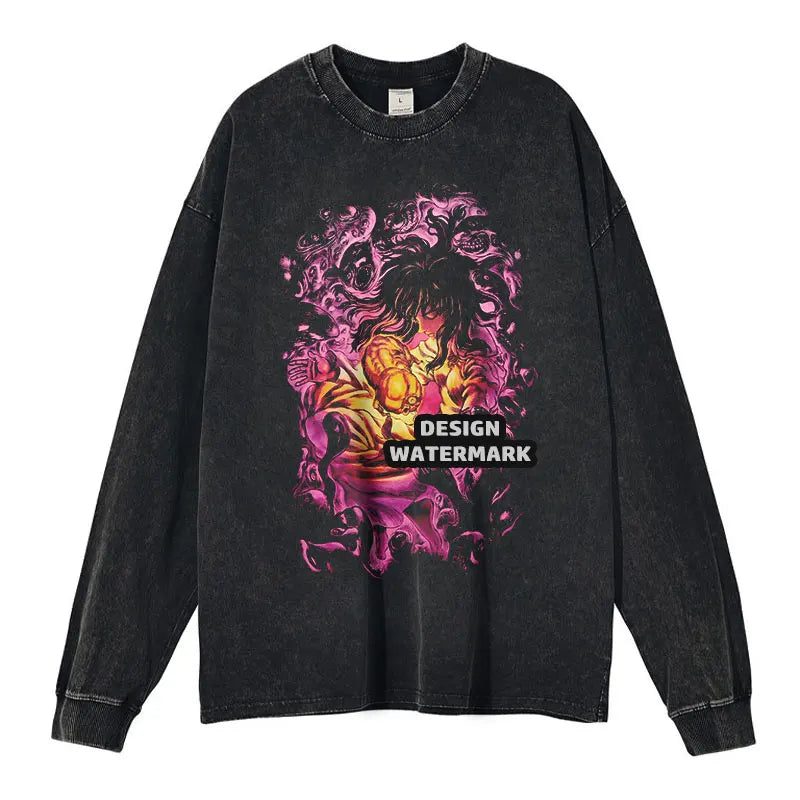Anime Griffith Sweater Oversized Vintage Washed B -Berserk Long Sleeve T Shirt Manga Guts Pullover Zodd Sweatshirts 100% Cotton
