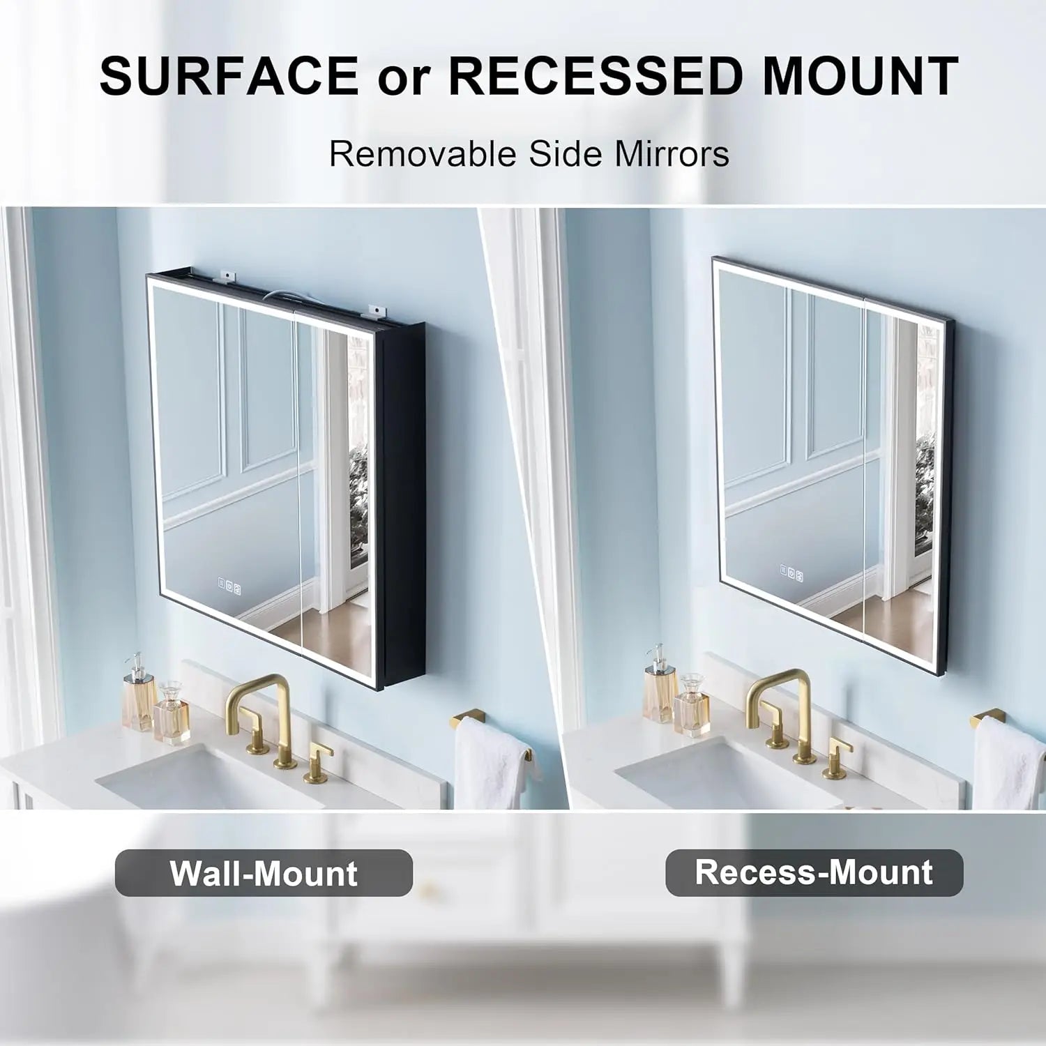 30" X 30" LED Mirrored Medicine Cabinet, Medicine Cabinets with Lights for Bathroom, Defogging Function Mirror, Customized
