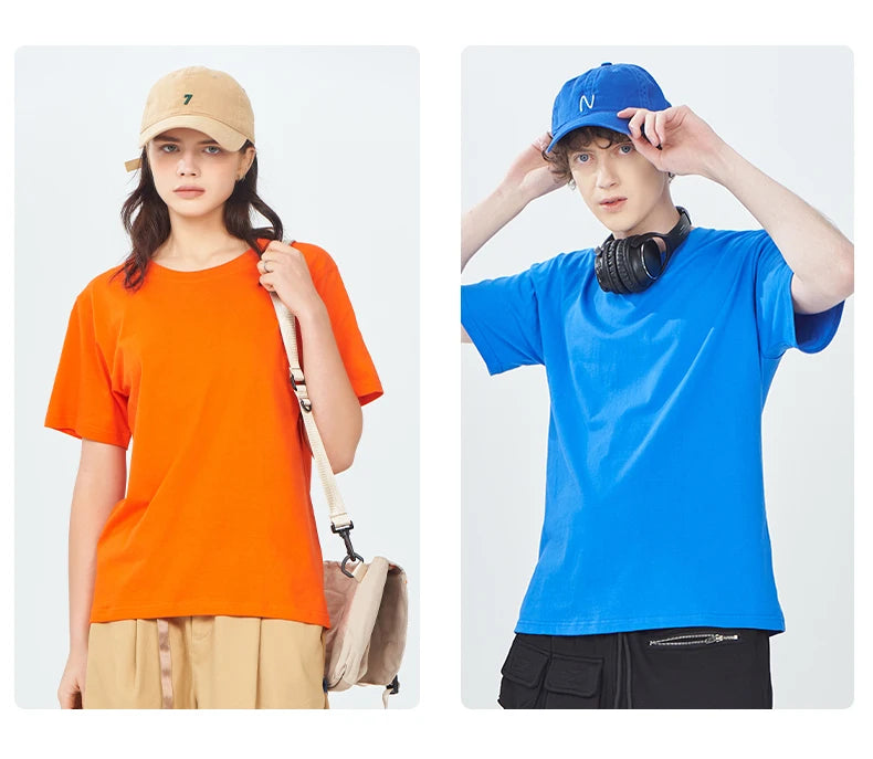 100% Cotton Solid Color T-Shirts Men Woman Short Sleeve Fashion Brand Trend Casual Soft Clothing Tees Breathable Summer Tops