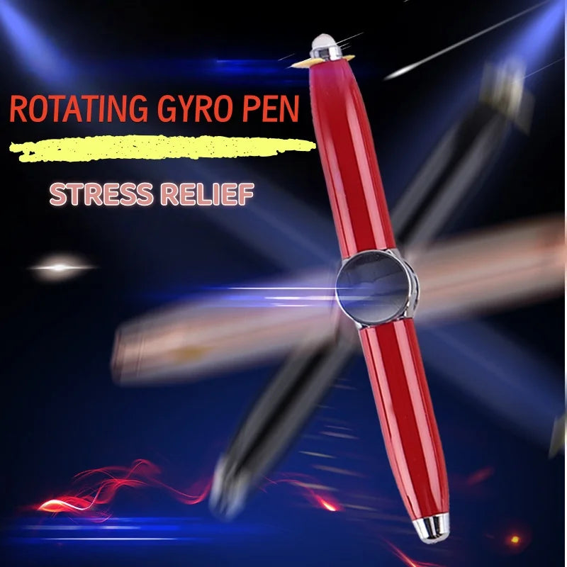 Multifunctional Decompression Finger Rotate Luminous Gyro Pens Toy Fidgets Spinner LED Light Ballpoint Pen Metal Gyro Pen Gift
