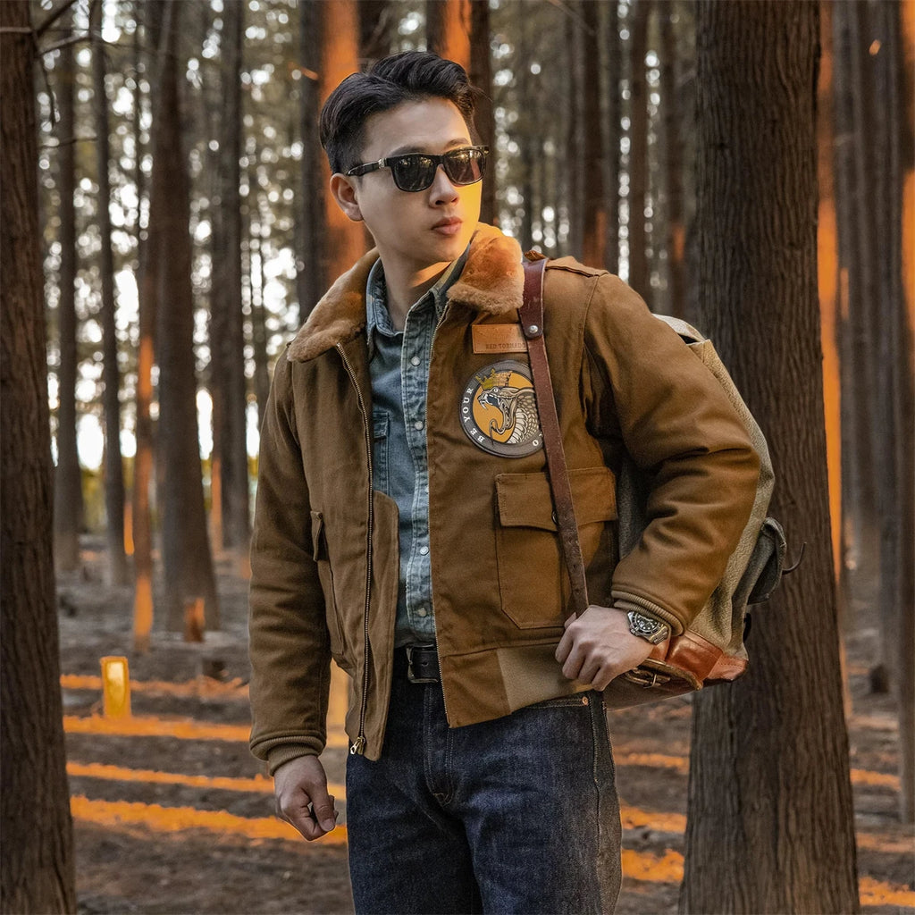 Red Tornado Type B-10 Bomber Flight Jacket With Patches Winter Mens Cropped Coat