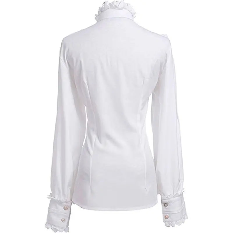 ouji Women's Victorian Gothic Blouse Ruffled High Collar Long Sleeve Renaissance Style Top Lolita Cosplay Costume Party Wear