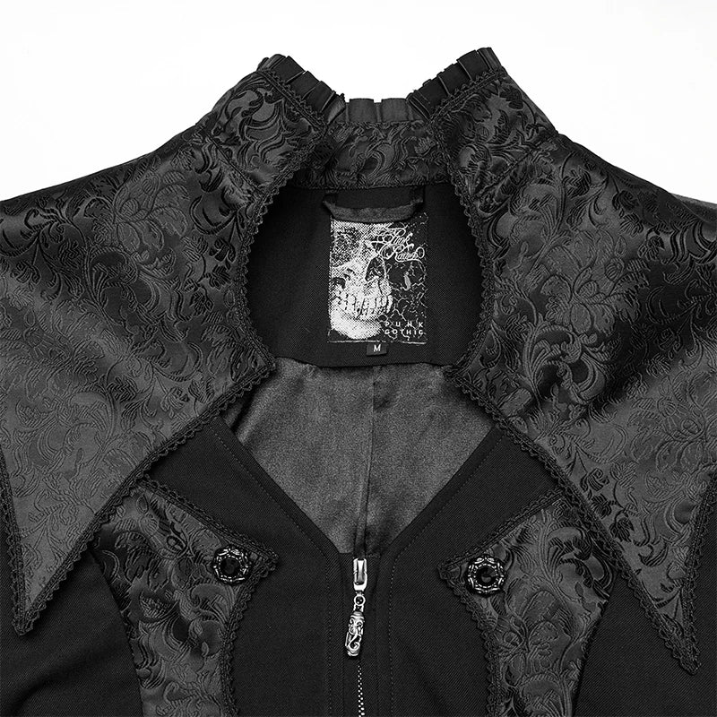 PUNK RAVE Men's Gothic Textured Jacquard Luxury Gentleman Tuxedo Handsome Stand Up Collar Cloud Shoulder Style Elegant Jacket