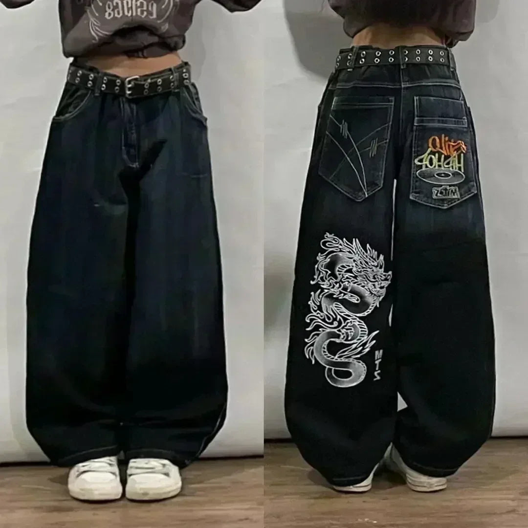 American Y2K 2025 New Baggy Wide Leg Black Jeans Overszied Women Street Casual Joker Denim Pants Couple Jeans Vintage Streetwear