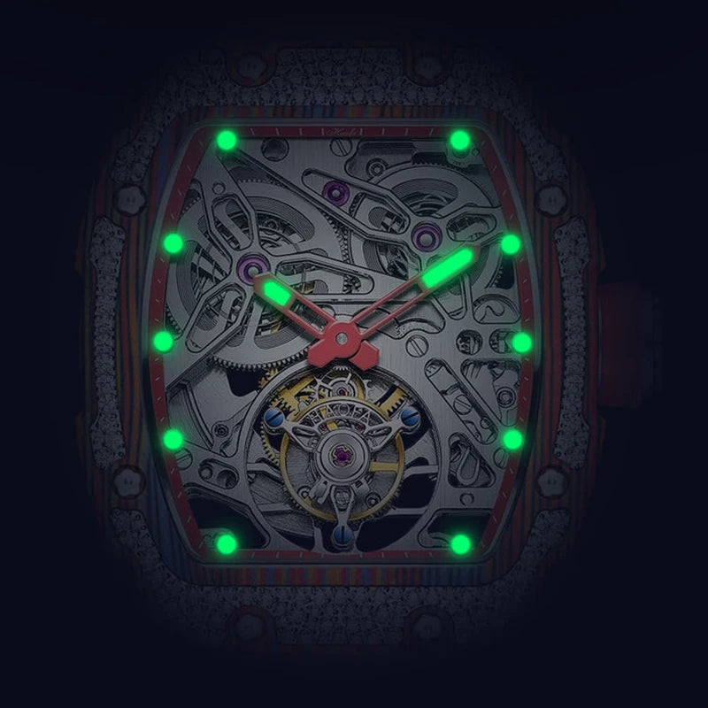 Haofa Automatic Tourbillon Man Watch Carbon Fiber Case Skeleton Mechanical Movement Men's Luxury Watch tourbillon reloj 1901-3