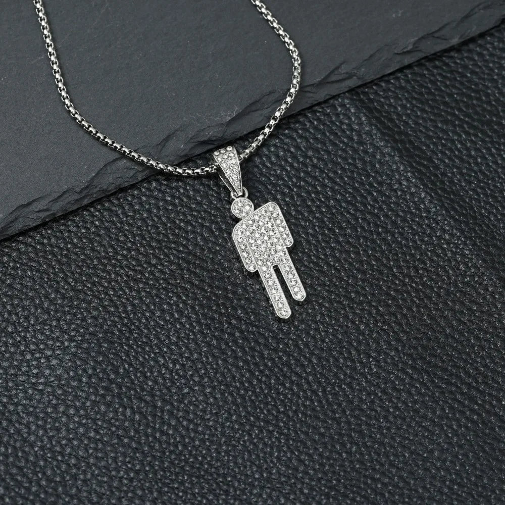 Hot-Selling European and American Necklace, Billie Eilish Style Tilted Pendant Full of Zircon, Trendy Hip-Hop Necklace