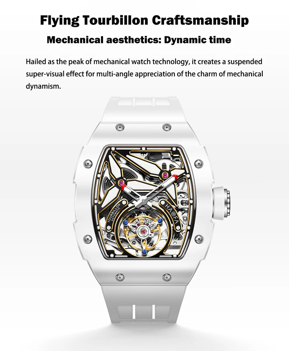 Haofa Automatic Flying Tourbillon Men's Luxury Watch Ceramic Case Skeleton Mechanical Sapphire Man Watch Business 1901-2