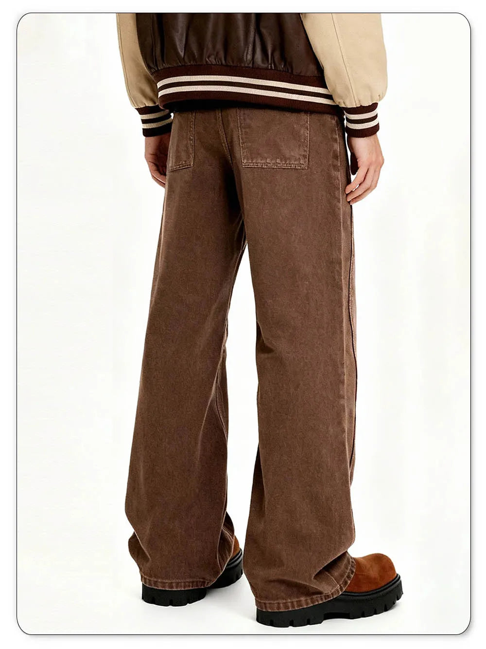 American Retro Men's Brown Casual Baggy Wide Leg Jeans Korean Cartoon Elephant Embroidery Loose Wide Leg Denim Pants Unisex