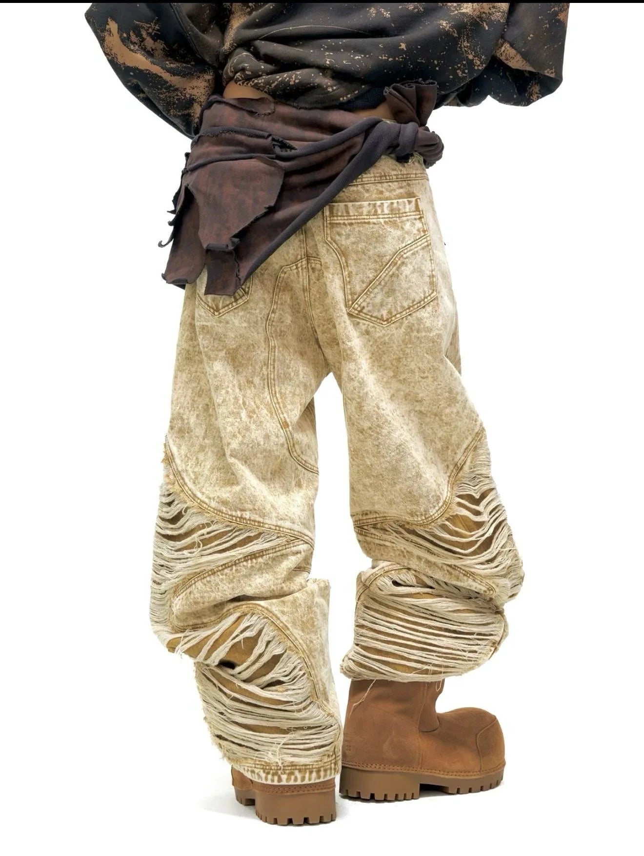 2025 New Americantrendy street hip-hop style ripped wide-leg loose jeans