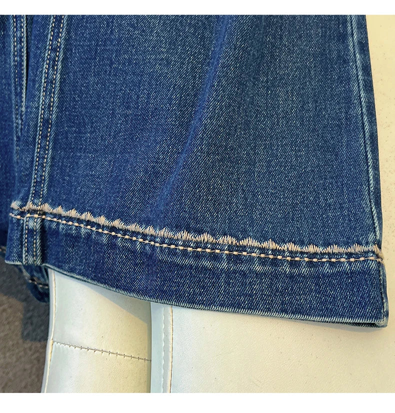 2025 Autumn New Denim Blue Wide Leg Women's Jeans Super Popular Pants with Silk Scarf Belt Fashion Straight Trousers