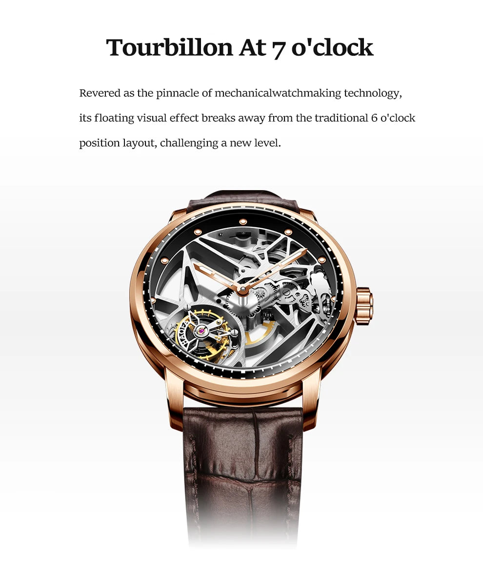 Haofa Skeleton Tourbillon Mechanical Man Watch 1925B Luxury Simple Hollow Tourbillon Movement Men Watches Business