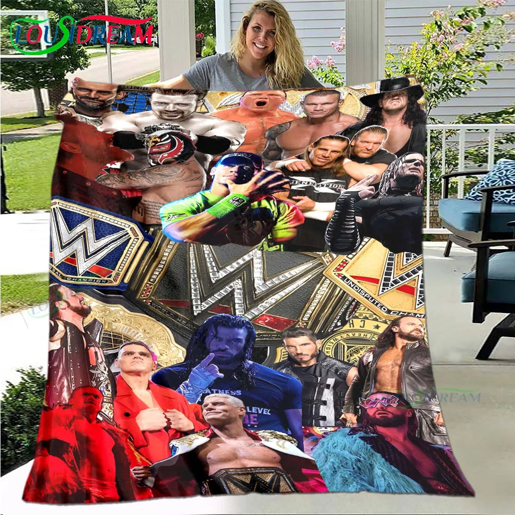 Fashion Wrestling Sport W-Wwe Print Blanket Flannel Thin Blanket Portable Home Travel Office Lunch Break Blanket Bath Towel Gift