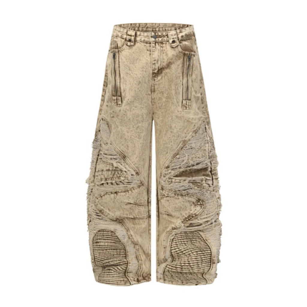 2025 New Americantrendy street hip-hop style ripped wide-leg loose jeans