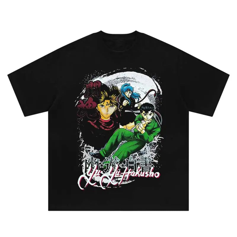 Harajuku Fashion Anime 2025 Oversized Vintage T-Shirt Trend Hip Hop Printed Streetwear Washed Leisure Cotton Loose Men Tshirt