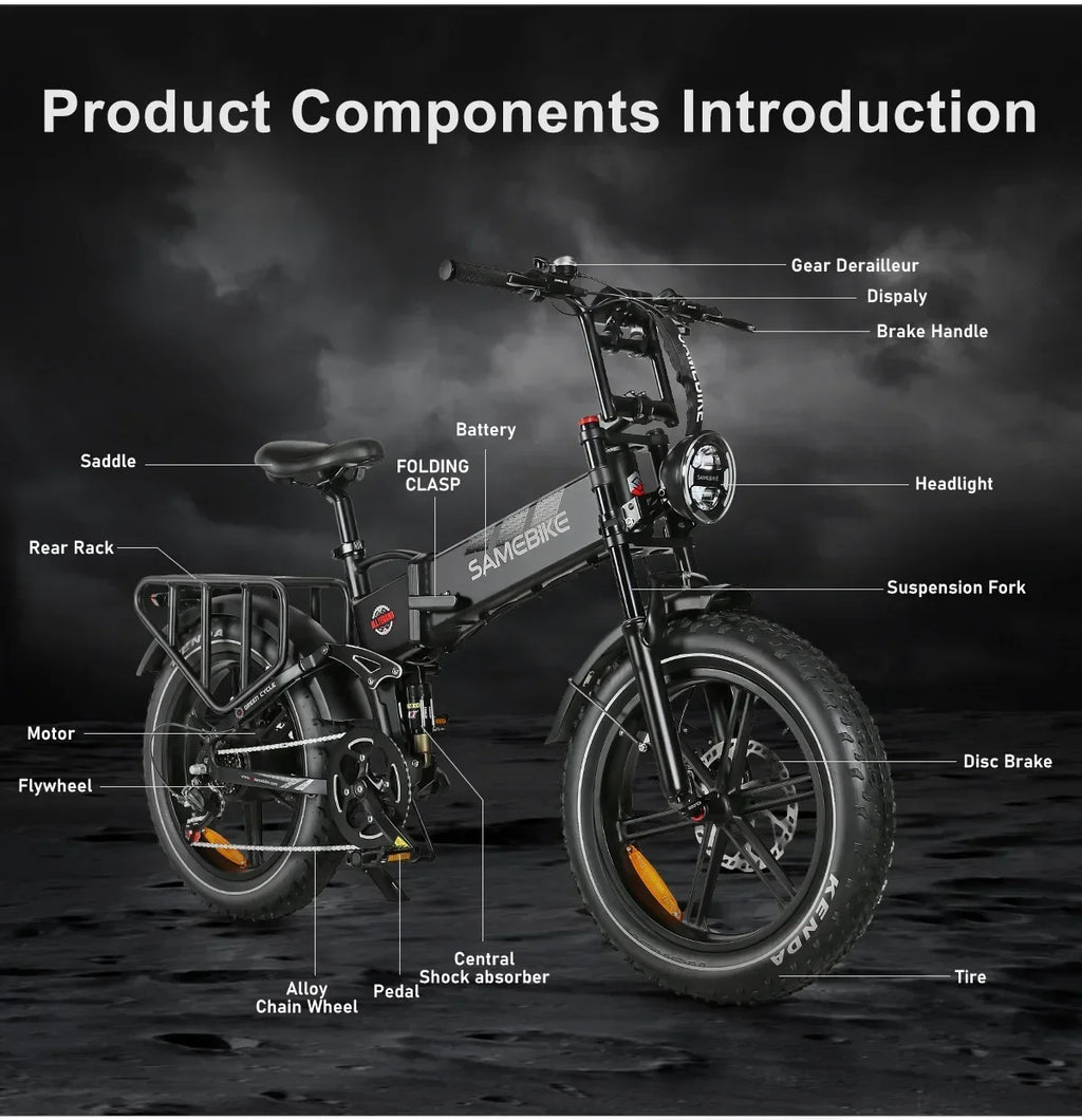 Full suspension mountain Electric Bicycle 1200W motor city folding Electric BIke 48V17AH battery 20*4.0 fat tire snow E-Bike