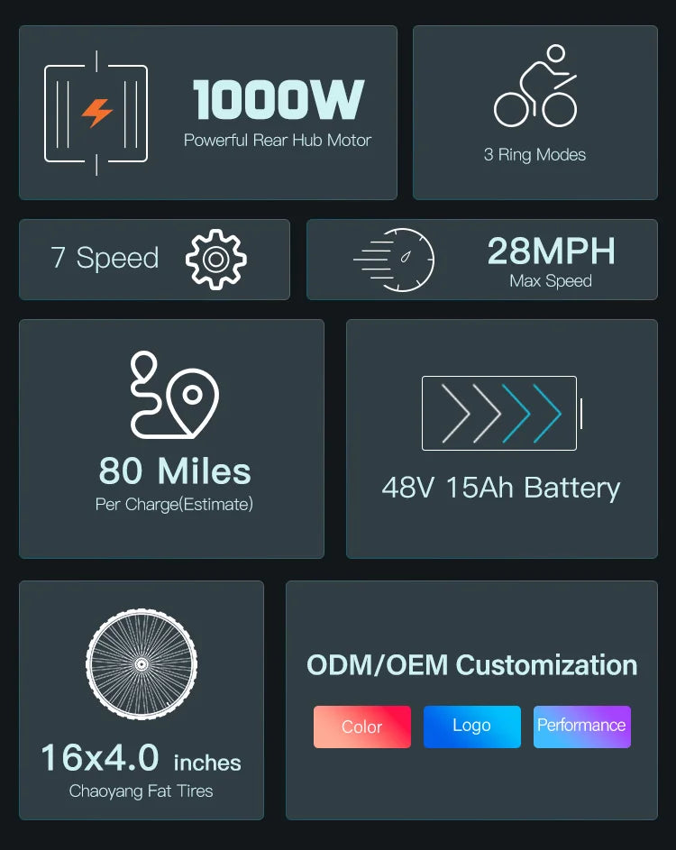 Coswheel Y16 adult E-bike 1000W 48V15Ah battery commute Electric Bike,16-inch Fat Tire E-Mountain bike