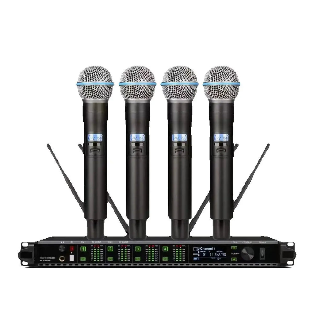 KSM9 4xBeta58 Handheld Wireless Microphone AD4Q UHF System 4x100 Channel Stage School Chapel Karaoke Sing Vocal Set