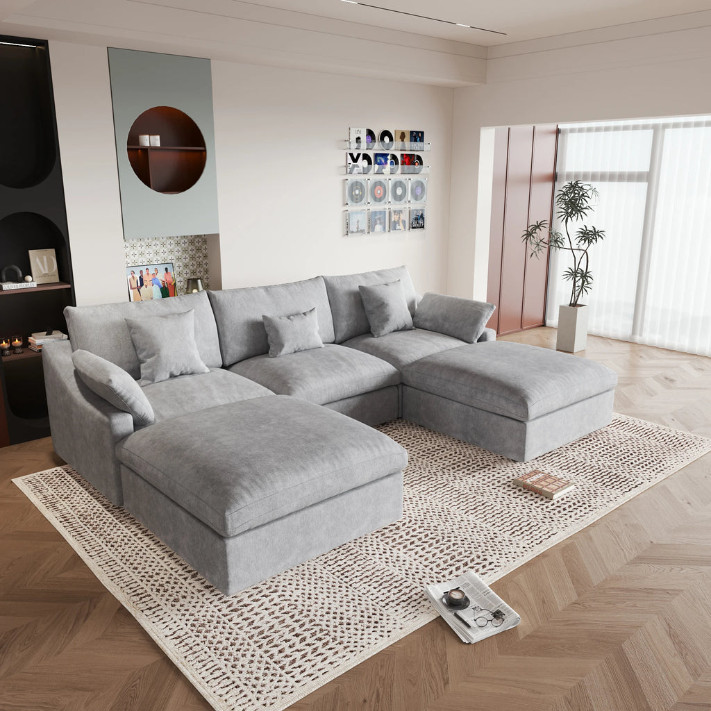 Comfy Cloud Couch 120''  Modern Sectional Sofa for Living Room Down Filled Couch with Ottoman U Shaped 5 Seater Convertible Sofa