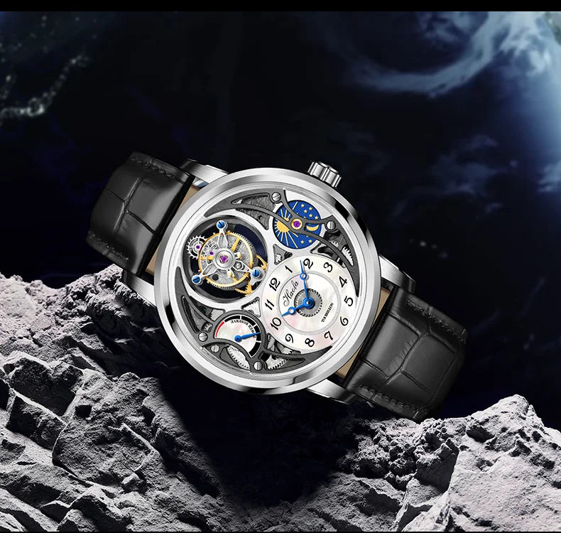 Haofa Manual Tourbillon Watch for Men Moonphase Energy Display Dial Skeleton Movement Sapphire Mechanical Wristwatches 1939