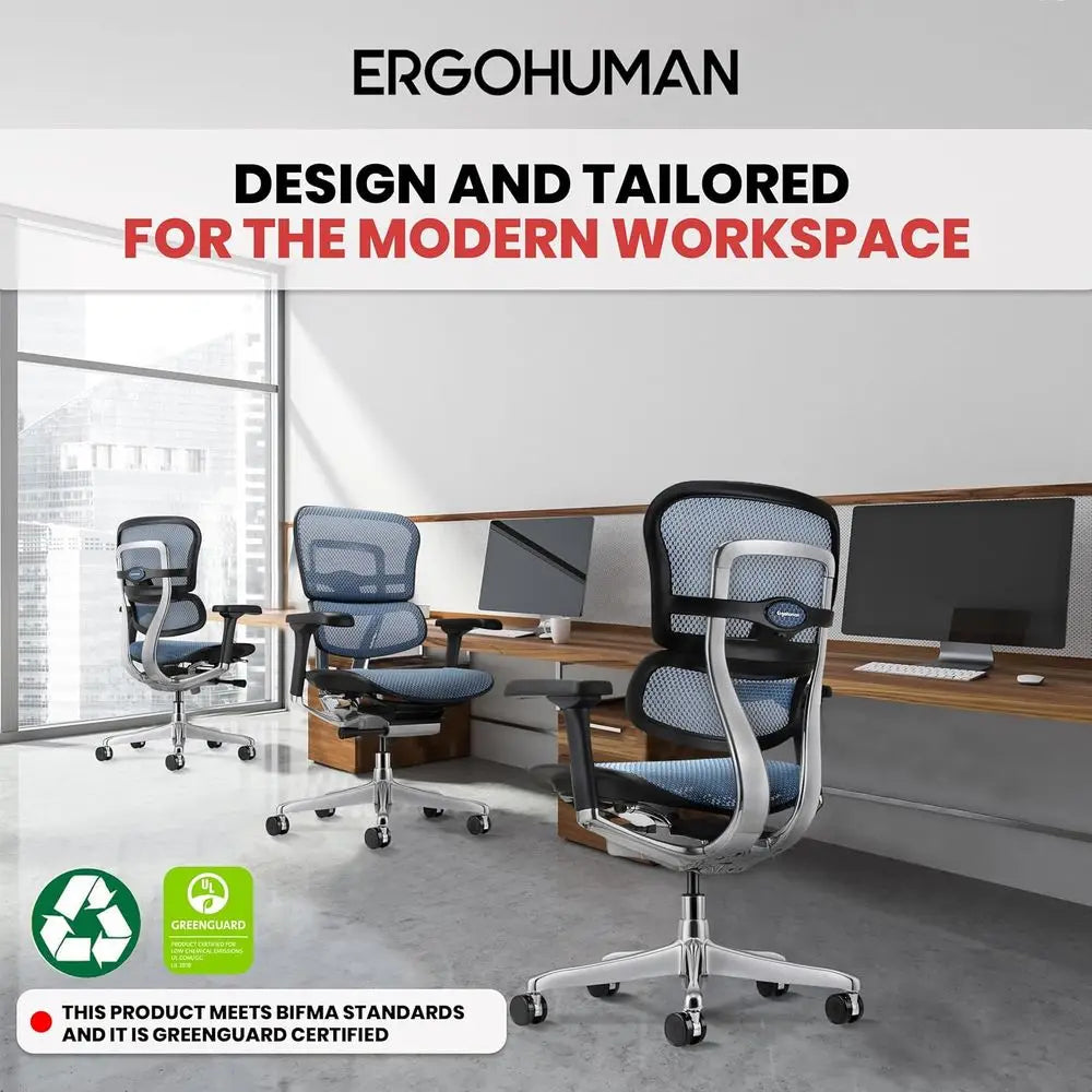 High Back Mesh Office Chair with Tension, Lock, Angle, Height, Synchro, Seat, Arm Adjustments, Blue