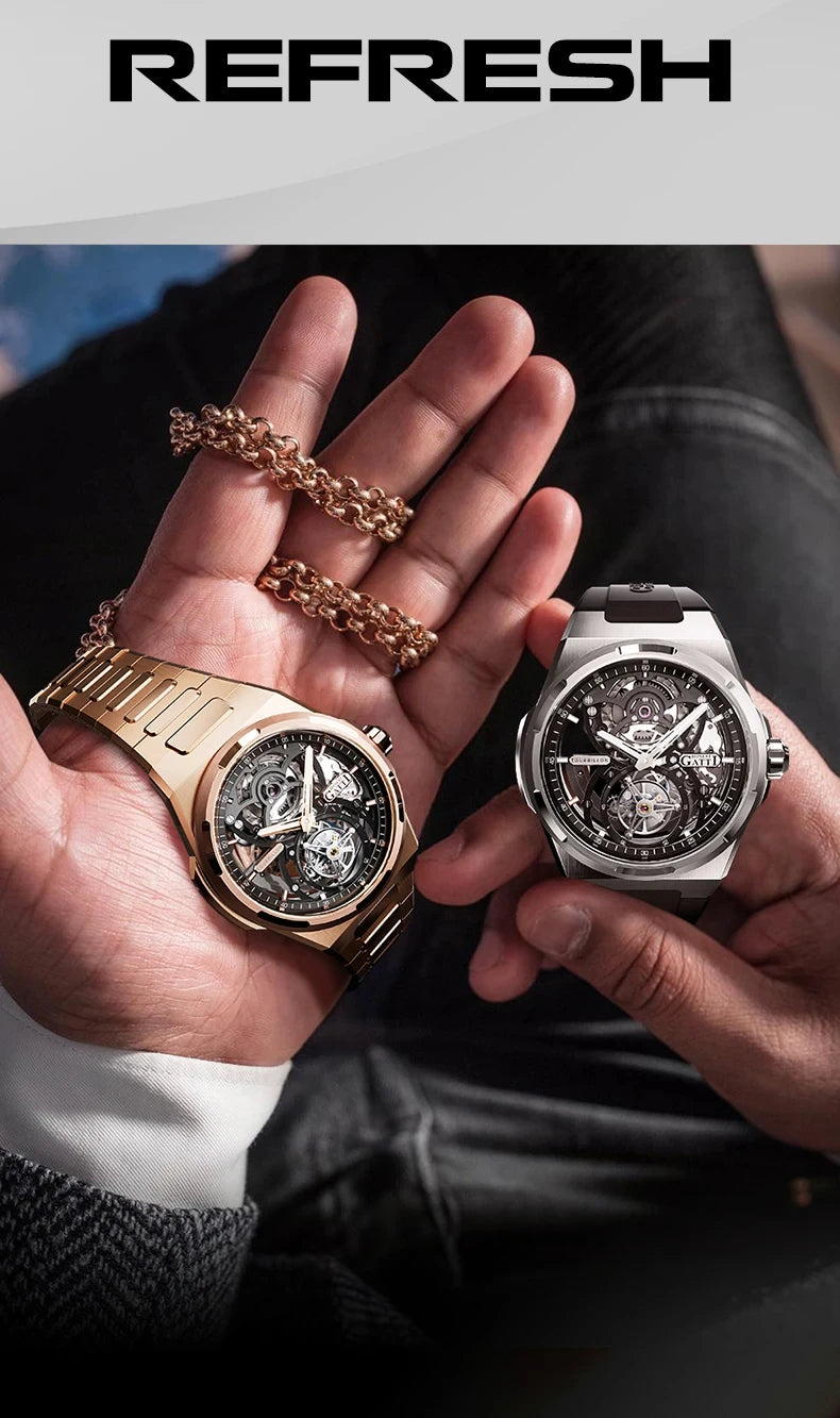 BONEST GATTI Brand BG7004 Mechanical Wristwatches Automatic Movement Luxury Sapphire Watches Skeleton Watches For Men