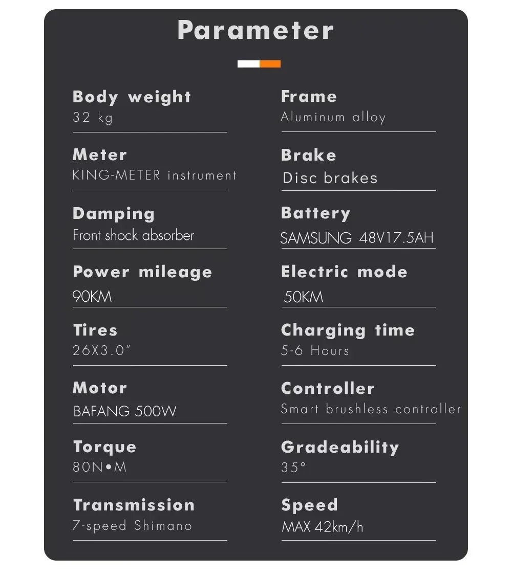 Mountain Electric Bike 500W Motor 48V17.5 Lithium battery 26-inch Tire Urban Commuter Electric Bike  Beach Travel E-Bike