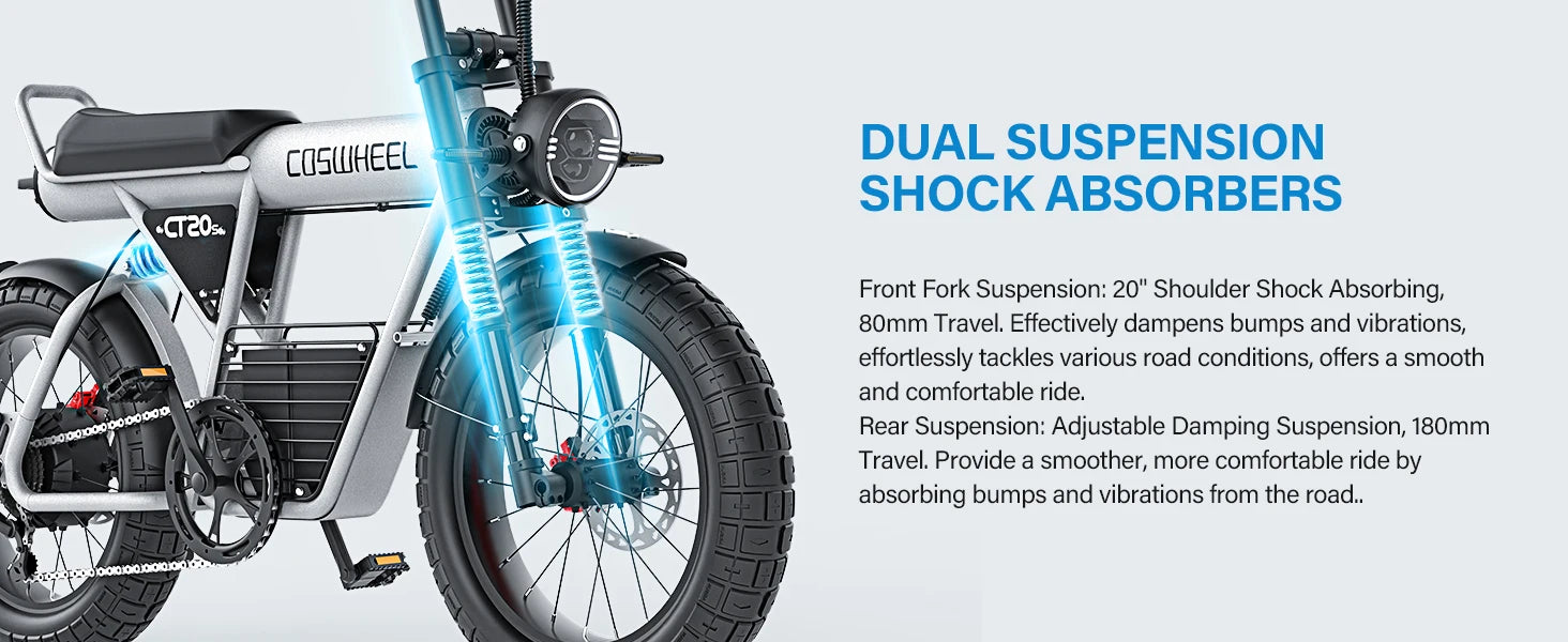 20-inch Wide Tires 2100W Motor 60V 27.5Ah Electric Bike with Removable Battery for Adult 2-wheel Electric Bicycle COSWHEEL CT20S
