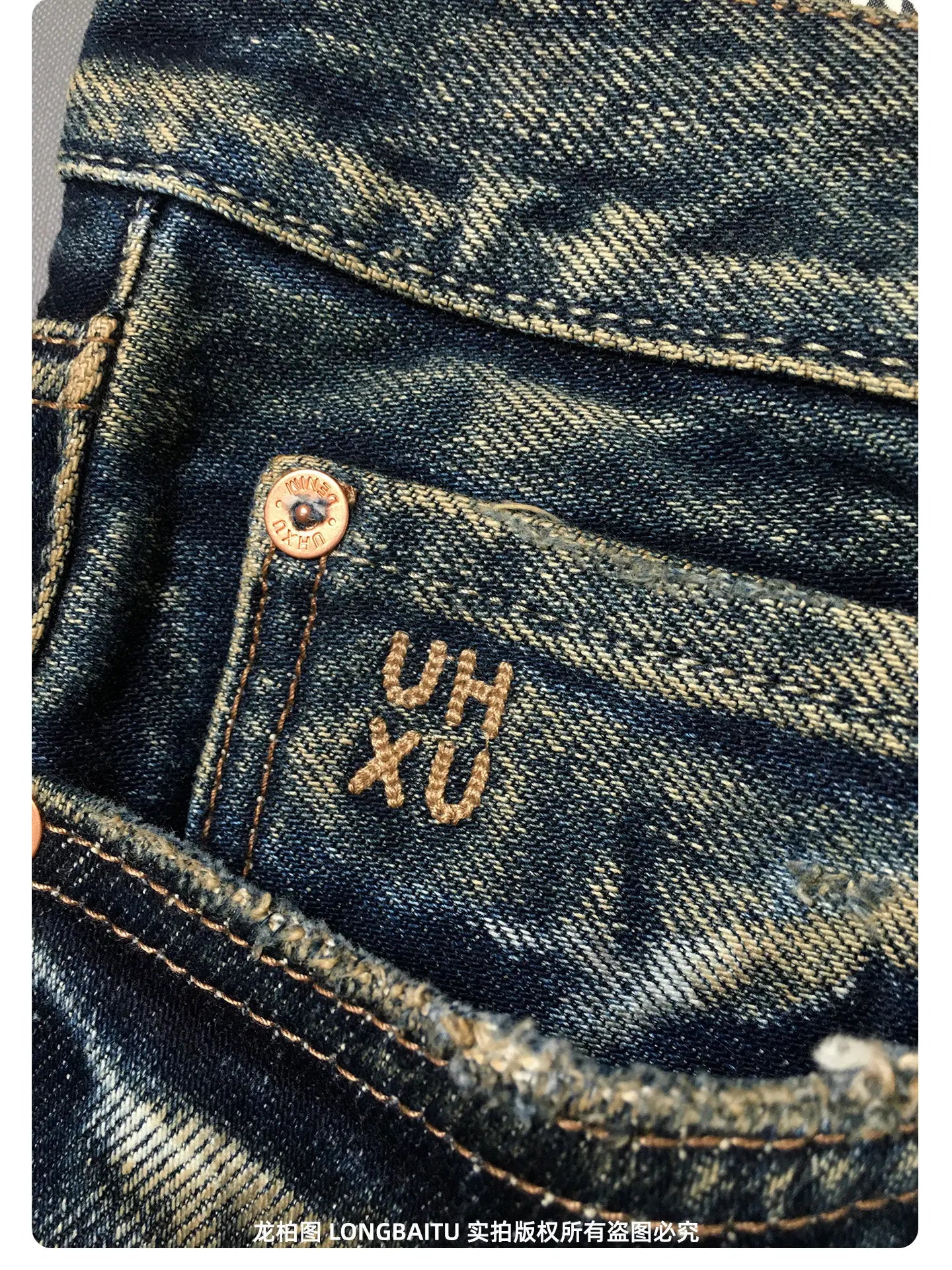 Heavyweight American Retro 100% Cotton Jeans for Men High-Street Ripped and Patched Non-Stretch Premium Loose Straight-Leg Pants