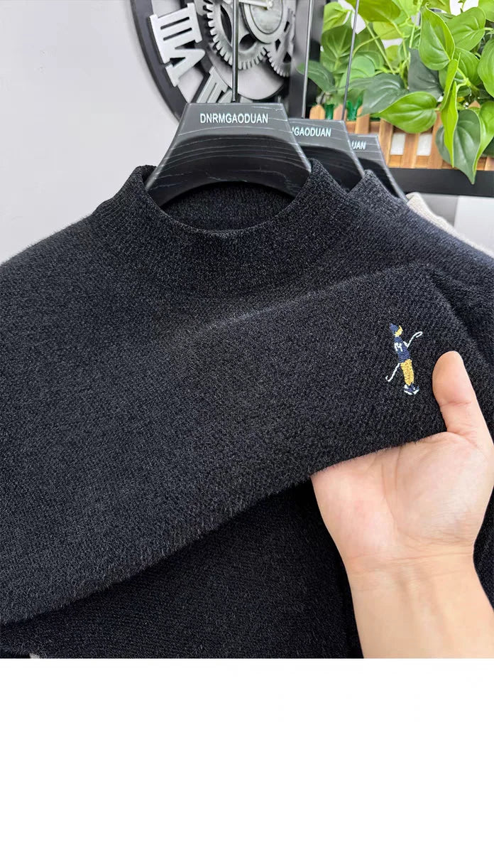 High quality men's round neck knitted sweater autumn winter new Korean style fashion cartoon embroidery thick casual pullover