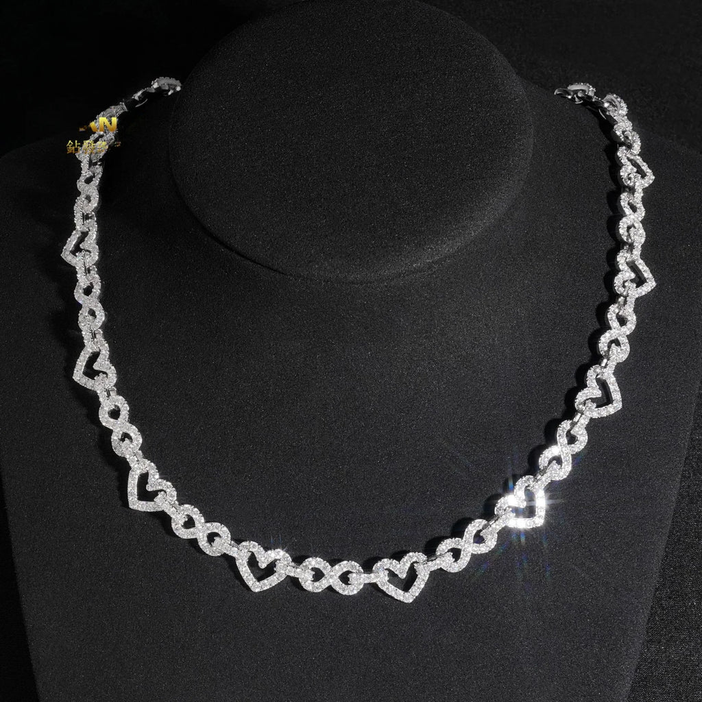 Hiphop 8.5mm Iced Moissanite Heart Infinity Chain Necklace for Men Rock Jewelry Bling Diamond Link Necklaces Plated Rhodium