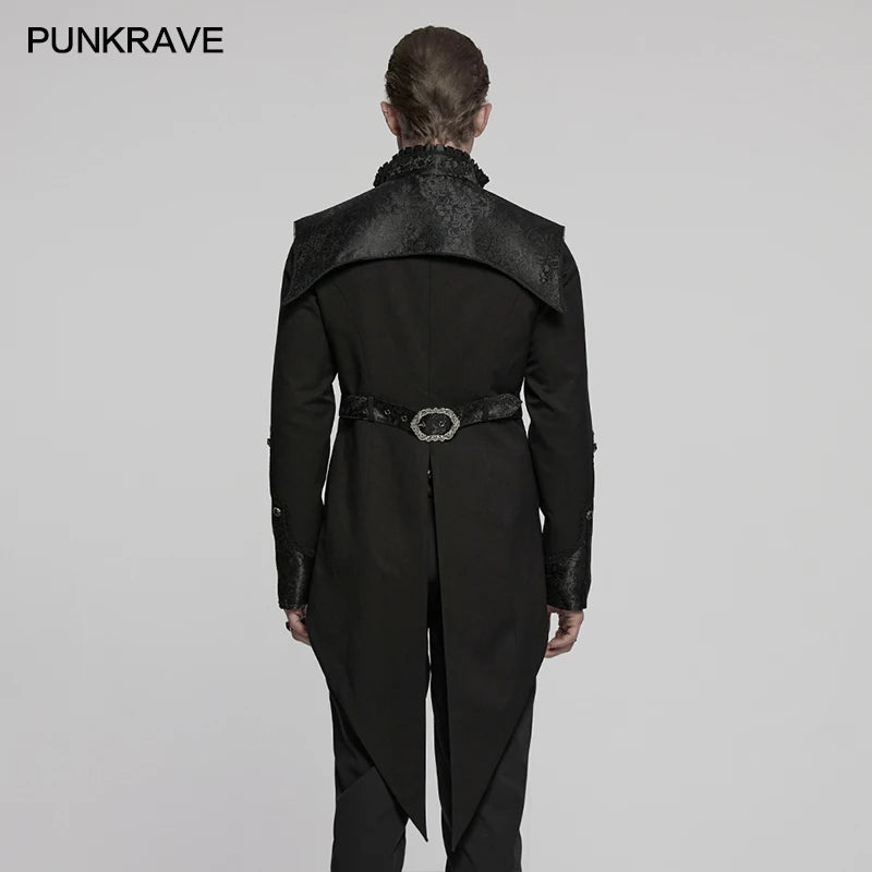 PUNK RAVE Men's Gothic Textured Jacquard Luxury Gentleman Tuxedo Handsome Stand Up Collar Cloud Shoulder Style Elegant Jacket