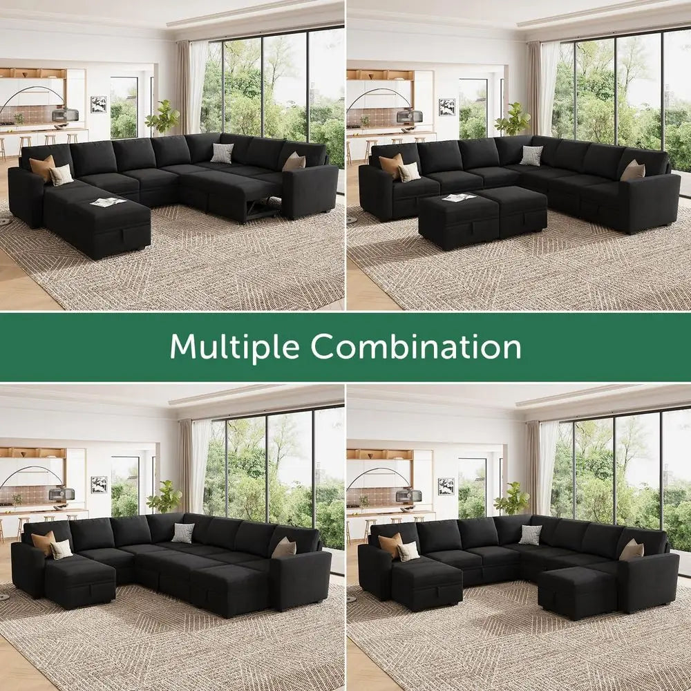 Oversized Sectional Sleeper Sofa with Pull-Out Couch and Storage