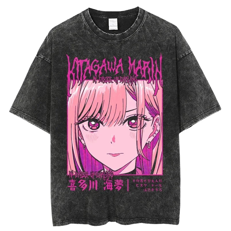 2025 My Dress Up Darling Harajuku T Shirt Men Hip Hop Vintage Washed Anime Oversized Streetwear 100% Cotton