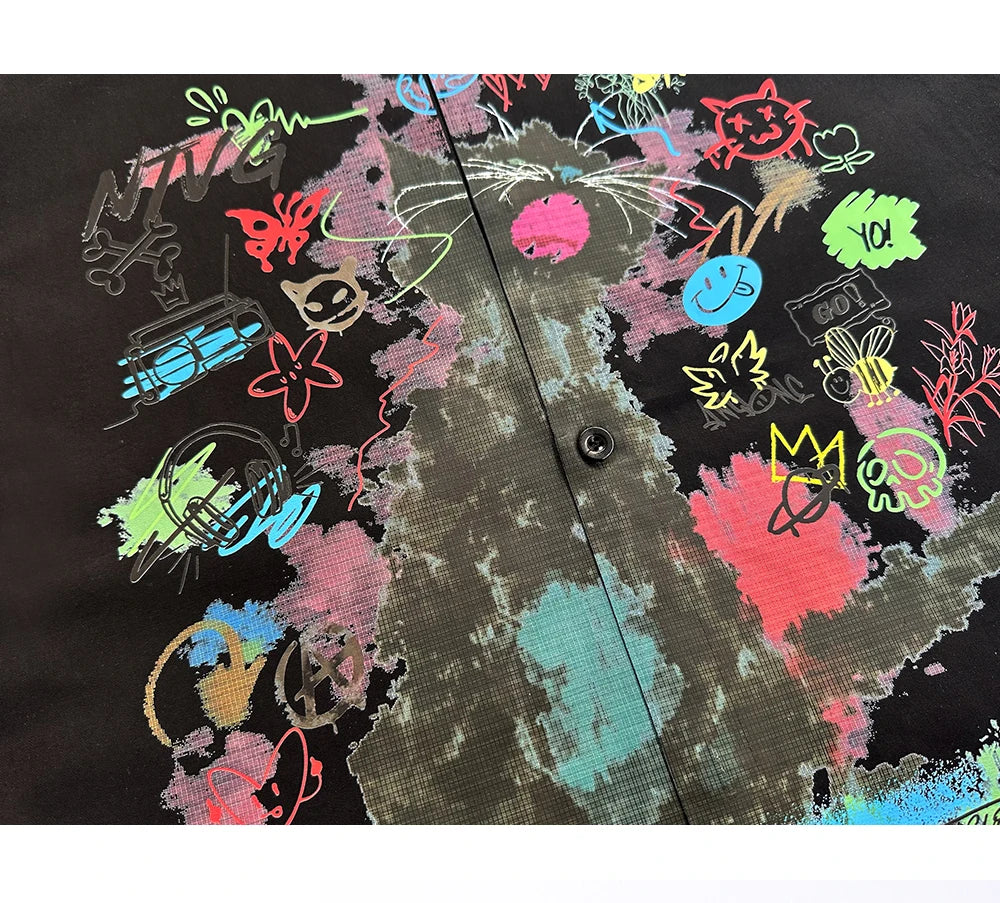 Kawaii Cat Print Men's Shirts Y2k Long Sleeve Shirt Anime Tops Oversized T Shirt Korean Popular Japanese Style Designer Clothing