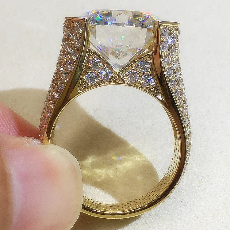 Custom Real 9K Yellow Gold Ring Men Engagement Anniversary Party Wedding Ring Round Moissanite Diamond Luxury 6 7 8 9 10 Carat