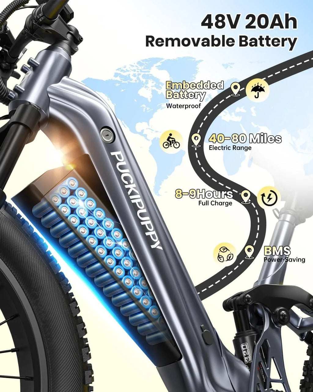 Electric Bike 960W, 48V 20AH Full Suspension Fat Tire Mountain E-Bike 80 Miles