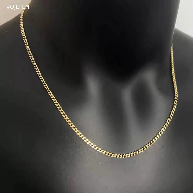 VOJEFEN 14K Solid Gold Necklace Genuine 585 Pure Gold Cuban Chains Luxury High Quality Designer Jewelry Women/Mens Accessories
