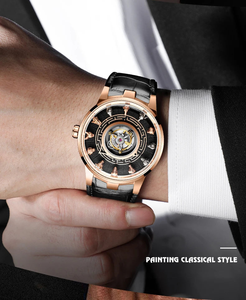 Haofa Center Tourbillon Watch 3D Chinese zodiac Animal Sculpture Manual Tourbillon Sapphire Waterproof Limited Watches Men 2000