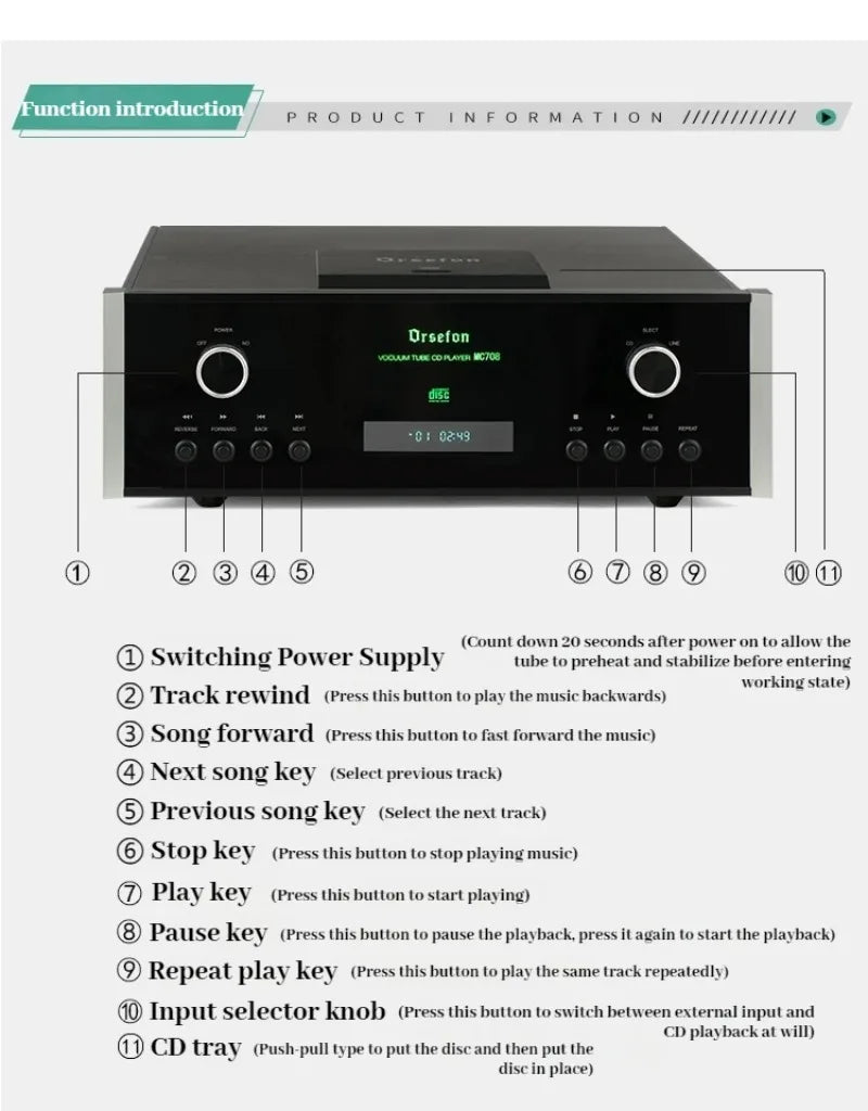 1:1 Clone Mcintosh MC708 CD Player Pure Bile Vacuum Tube 12AX7 HiFi PCM1794 Lossless Dual Decoding RCA/XLR Output