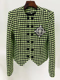 HIGH STREET Newest 2026 Fashion Designer Women's Lion Buttons Logo Beaded Houndstooth Tweed Jacket