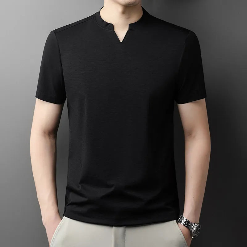 Korean Men's Short Sleeve V-Neck T-Shirt Solid Color Casual Fashion Comfortable Summer Versatile Solid Top