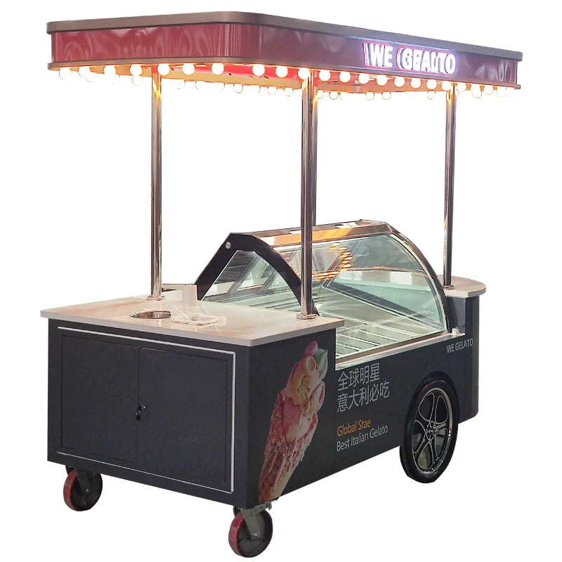Italian Gelato Cart Electric Tricycle With Freezer Display Mobile Ice Cream Bike Customized Vending Commercial Street Food Kiosk