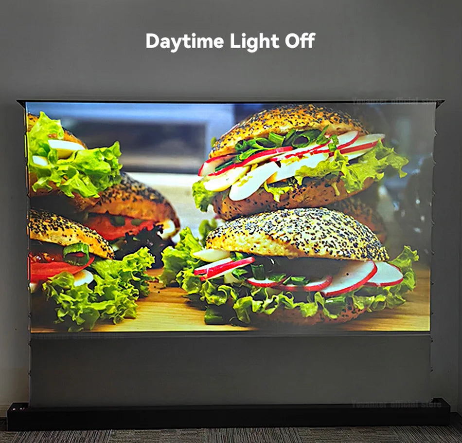 72-120 Inch Motorized Fresnel ALR Floor Rising Projector Screen Ambient Light Rejecting for Normal Throw Projector 3D 8K Image