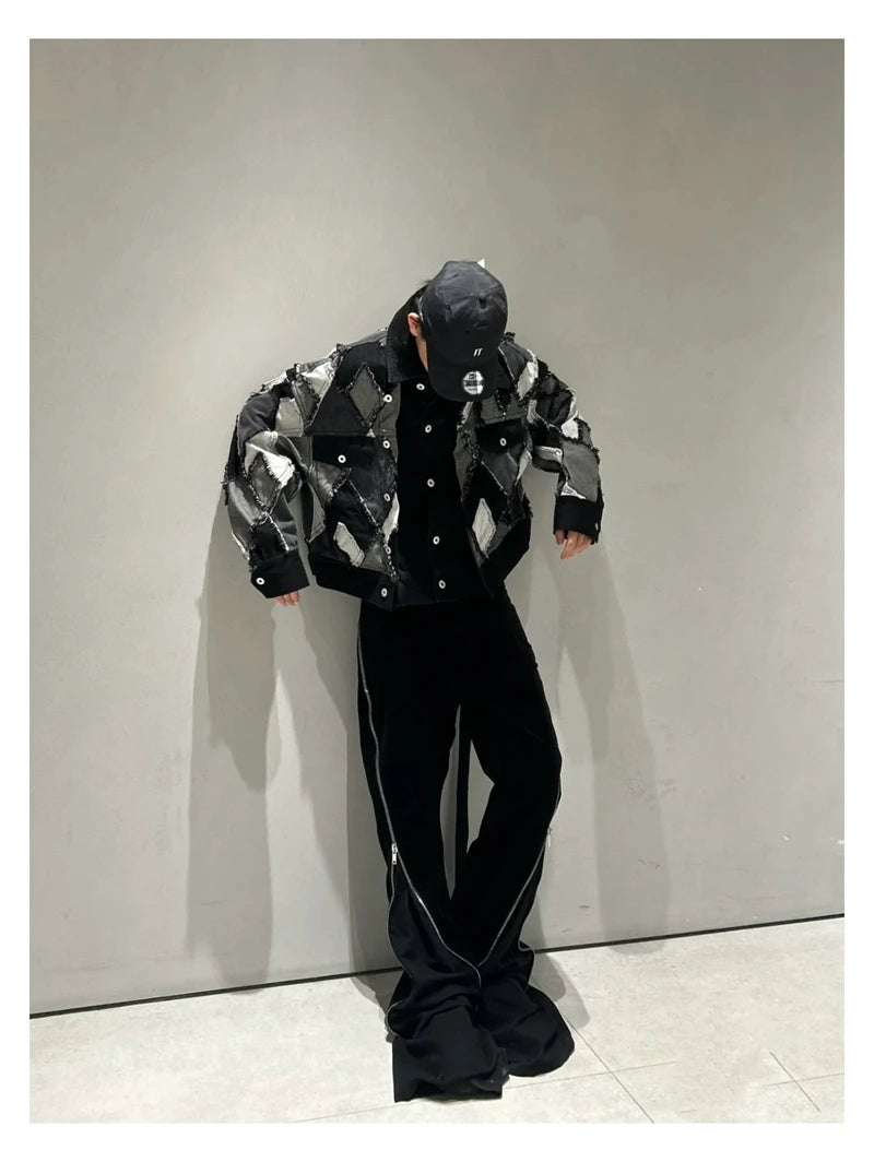 High Street RO Style Jeans Pants Men's Five Star Mang Ribbon Rotating Large Zipper Floor Pulling Horn Denim Streetwear Pants