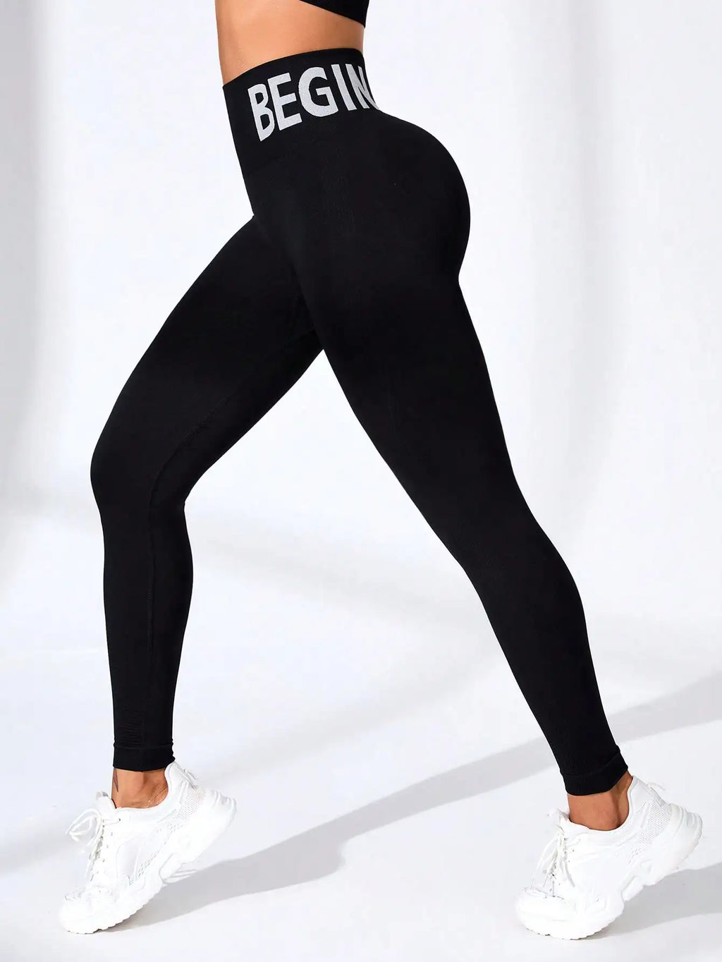 European and American Seamless Yoga Leggings with Waistband Lettering, Butt-Lifting, Quick-Dry Women's Breathable Tights for Pea