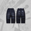 Y2K Japanese AOT Freedom Wings Embroidery Jeans Men Women Wide Leg High Waist Denim Pants Wings of Liberty Patch Blue Black Jean