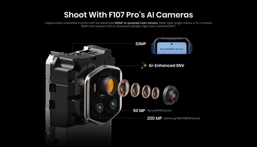 FOSSiBOT F107PRO Rugged Smartphone Infrared Night Vision 28000mAh 66W, 5G mobile phone with 50M Flashlight 12GB+512GB Android 15