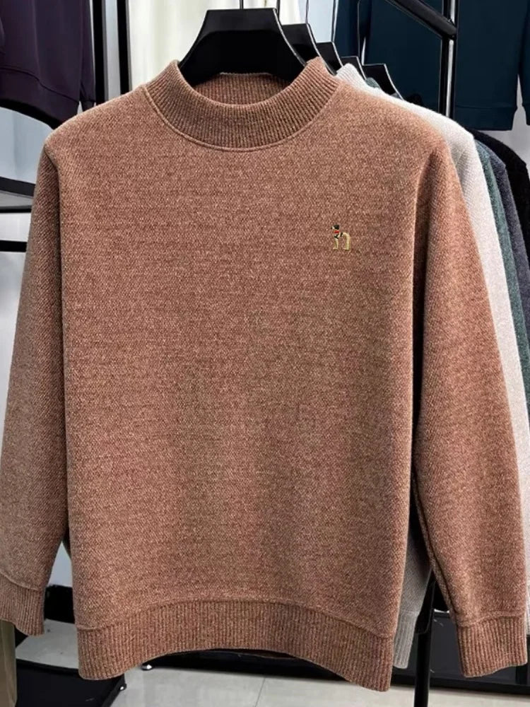 High quality warm plush knitted men pullover luxury brand comfort round neck Korean style fashion cartoon dog embroidery sweater