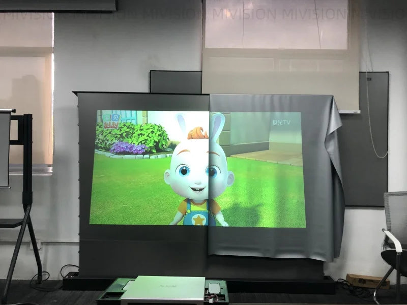 Motorized Fresnel ALR Floor Rising Projector Screen for Standard/Long Throw Projector, 8K Floor Stand Screen for Home Theater