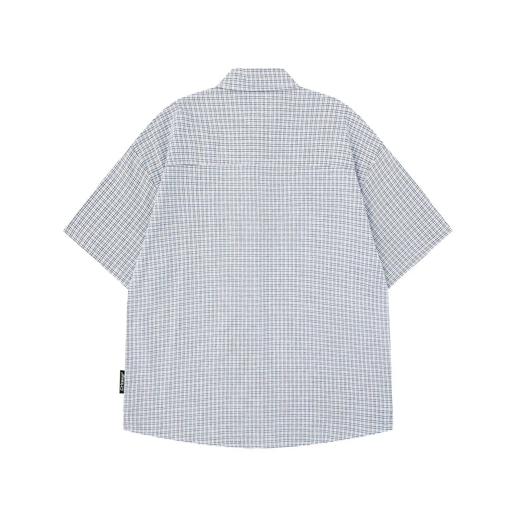 Retro Japanese Cartoon Dog Embroidery Plaid Double Collar Design Short Sleeve Cotton Shirt for Men And Women Couple Style Cas...